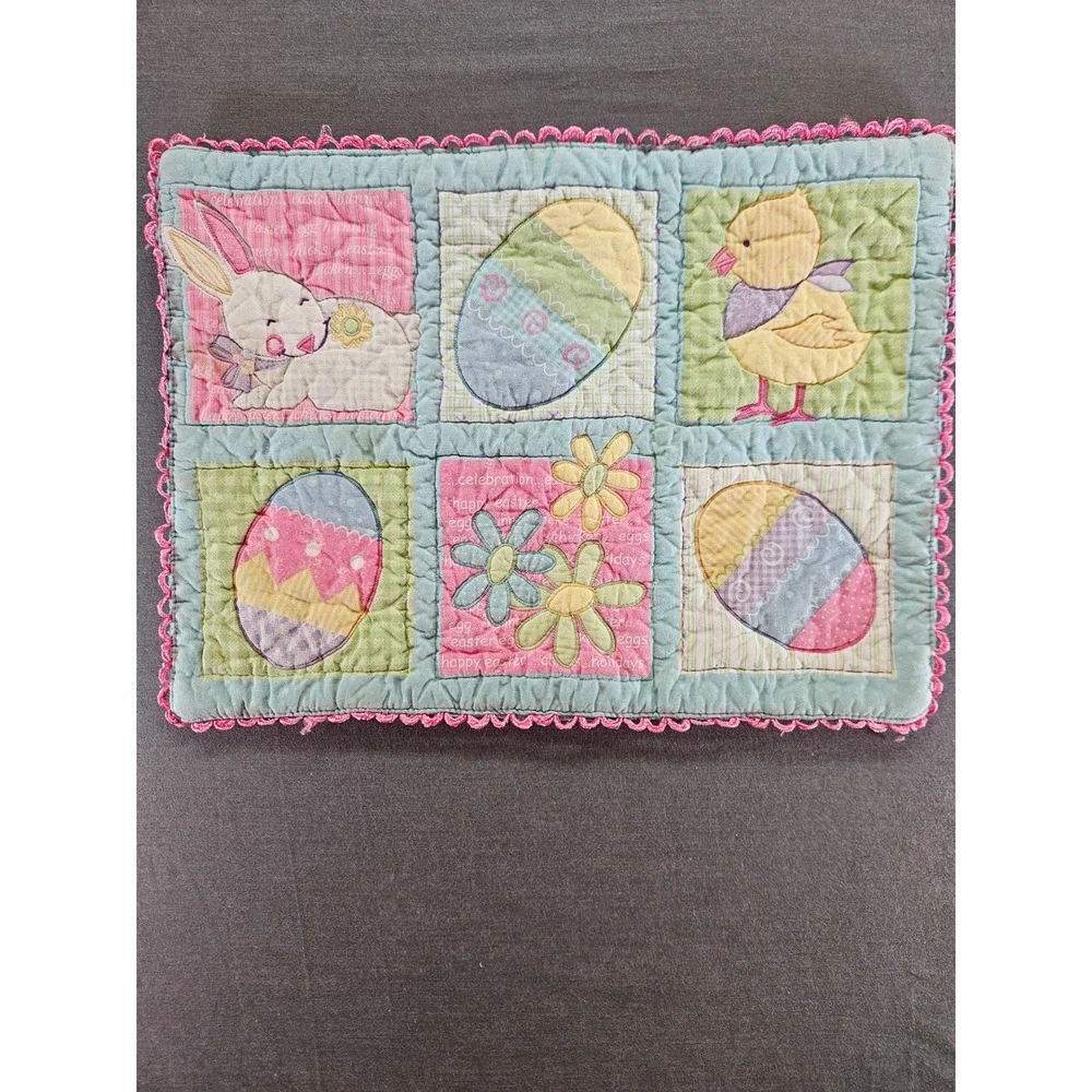 Vintage Style Quilted Easter Placemat Bunny Chick Egg Pastel Spring Decor Mat